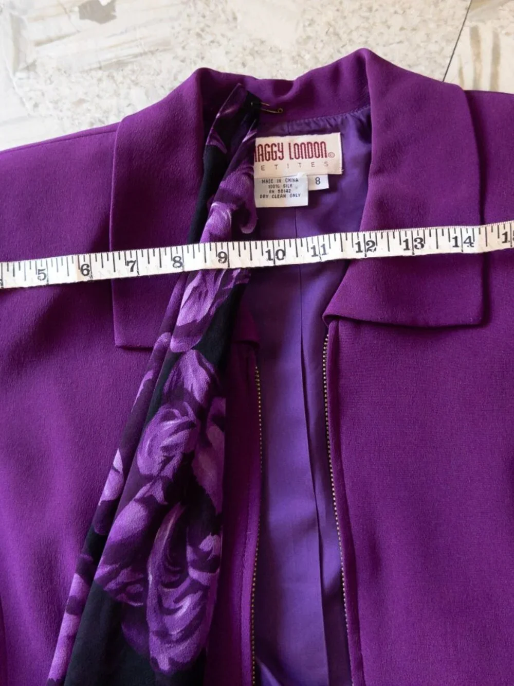 Vintage Maggy London 3-Piece Pantsuit Set with Matching Floral Scarf - 8P